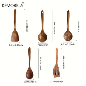 5PCS Thailand Teak Cooking Spoon Natural Wooden Kitchen Tableware Tool Ladle Turner Rice Colander Soup Skimmer Scoop Utensils acacuss