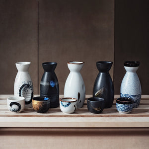 5Pcs Retro Japanese Sake Set Ceramic Flagon Liquor Cup 1 Pot 4 Cups Home Bar Sake White Wine Pot Creative Drinkware Gifts acacuss