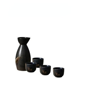 5Pcs Retro Japanese Sake Set Ceramic Flagon Liquor Cup 1 Pot 4 Cups Home Bar Sake White Wine Pot Creative Drinkware Gifts acacuss