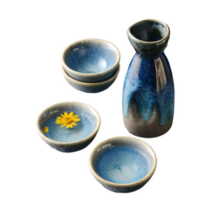 5Pcs Retro Japanese Sake Set Ceramic Flagon Liquor Cup 1 Pot 4 Cups Home Bar Sake White Wine Pot Creative Drinkware Gifts acacuss
