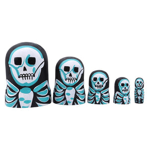 5Pcs/Set Skull Russian Dolls Hand Painted Home Decor Birthday Gifts Baby Toy Nesting Dolls Wooden Matryoshka Toys acacuss