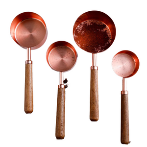 4/8 pcs Copper Plated Measuring Cups And Measuring Spoon Scoop Wooden Handle Kitchen Measuring Tool Drop Shipping acacuss