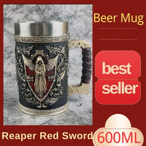 600MLMedieval Angel of Death, Personalized Creative Mug, Arge Capacity 304 Stainless Steel High Color Value Bar Resin Beer Glass acacuss