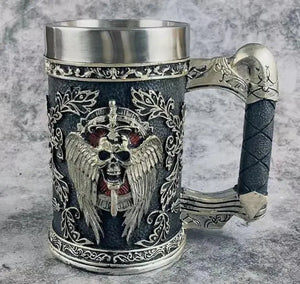 600MLMedieval Angel of Death, Personalized Creative Mug, Arge Capacity 304 Stainless Steel High Color Value Bar Resin Beer Glass acacuss