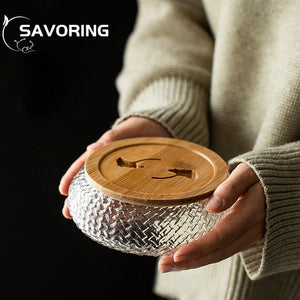 600ml Japanese Woven Hammer Glass Pot Bearing Cup Wash Hollow Carved Dry Bubble Plate Household Tea Slag Bucket Built Jianshui acacuss