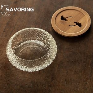600ml Japanese Woven Hammer Glass Pot Bearing Cup Wash Hollow Carved Dry Bubble Plate Household Tea Slag Bucket Built Jianshui acacuss