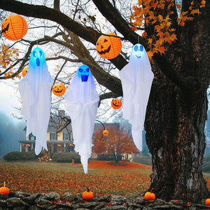 65*60cm Halloween Ghost Hanging Decorations Halloween Hanging Light Up White Flying Ghosts Tree Window Wall Scary Ornament acacuss