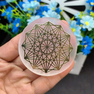 6CM Natural Crystal Selenite Slice Slab White Gypsum 7 Chakras Flower of Life Charging Plate Yoga Meditation Fengshui Healing acacuss