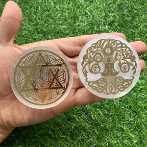 6CM Natural Crystal Selenite Slice Slab White Gypsum 7 Chakras Flower of Life Charging Plate Yoga Meditation Fengshui Healing acacuss