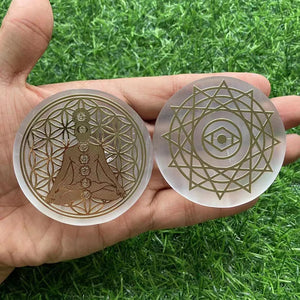 6CM Natural Crystal Selenite Slice Slab White Gypsum 7 Chakras Flower of Life Charging Plate Yoga Meditation Fengshui Healing acacuss