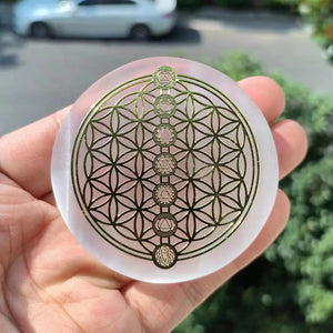 6CM Natural Crystal Selenite Slice Slab White Gypsum 7 Chakras Flower of Life Charging Plate Yoga Meditation Fengshui Healing acacuss