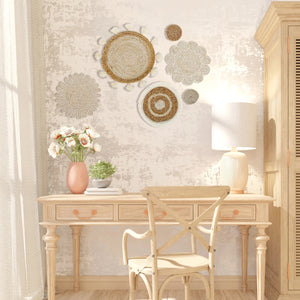 6Pcs Hanging Woven Plate Wall Decoration Boho Straw Rattan Round Basket Decorations Tassels Flower Tray Art for Home Bedroom acacuss