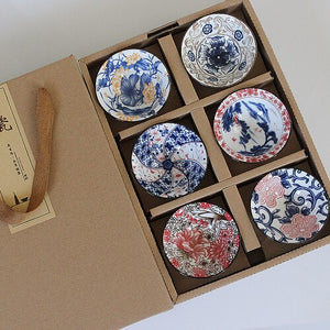 6piece/lot Vintage Wine Tea cups Set 80ml Blue and White Retro Teaware Drinkware Chinese Teaware Gift acacuss
