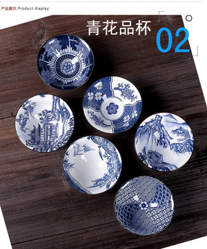 6piece/lot Vintage Wine Tea cups Set 80ml Blue and White Retro Teaware Drinkware Chinese Teaware Gift acacuss