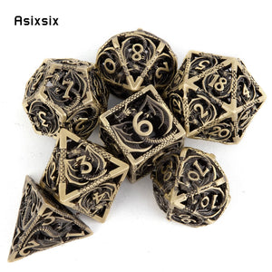 7 Pcs Golden Black Dragon Metal Dice Hollow Metal Polyhedral Dice Set Suitable for Role-Playing RPG Board Game Card Game acacuss