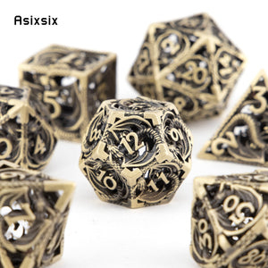 7 Pcs Golden Black Dragon Metal Dice Hollow Metal Polyhedral Dice Set Suitable for Role-Playing RPG Board Game Card Game acacuss