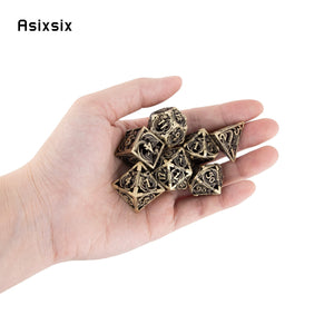 7 Pcs Golden Black Dragon Metal Dice Hollow Metal Polyhedral Dice Set Suitable for Role-Playing RPG Board Game Card Game acacuss