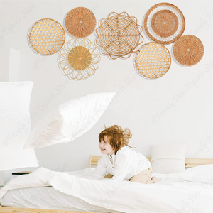 7Pcs Boho Rattan Wall Decor Hanging Woven Baskets Decor Bohemian Home Decor Handmade Wicker Wall Decor for Bedroom Farmhouse acacuss