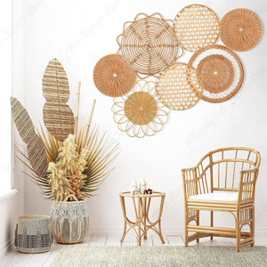 7Pcs Boho Rattan Wall Decor Hanging Woven Baskets Decor Bohemian Home Decor Handmade Wicker Wall Decor for Bedroom Farmhouse acacuss