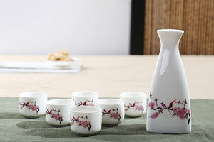 7Pcs Ceramics Japanese Sake Pot Cups Set Home Kitchen Flagon Liquor Cup Drinkware Spirits Hip Flasks Sake White Wine Pot Gifts acacuss