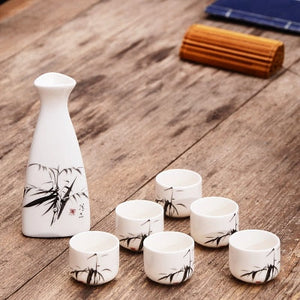 7Pcs Ceramics Japanese Sake Pot Cups Set Home Kitchen Flagon Liquor Cup Drinkware Spirits Hip Flasks Sake White Wine Pot Gifts acacuss