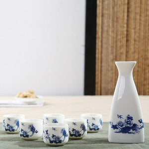 7Pcs Ceramics Japanese Sake Pot Cups Set Home Kitchen Flagon Liquor Cup Drinkware Spirits Hip Flasks Sake White Wine Pot Gifts acacuss