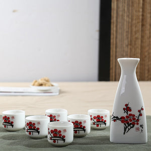 7Pcs Ceramics Japanese Sake Pot Cups Set Home Kitchen Flagon Liquor Cup Drinkware Spirits Hip Flasks Sake White Wine Pot Gifts acacuss