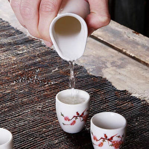 7Pcs/Set Ceramics Sake Pot Cups Set Japan Vintage Flagon Hip Flasks Bamboo Liquor Cup Home Kitchen Drinkware Gifts Barware 250ml acacuss