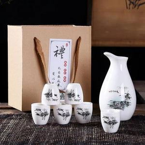 7Pcs/Set Ceramics Sake Pot Cups Set Japan Vintage Flagon Hip Flasks Bamboo Liquor Cup Home Kitchen Drinkware Gifts Barware 250ml acacuss