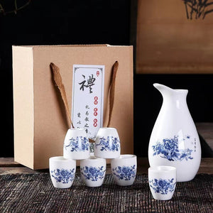 7Pcs/Set Ceramics Sake Pot Cups Set Japan Vintage Flagon Hip Flasks Bamboo Liquor Cup Home Kitchen Drinkware Gifts Barware 250ml acacuss