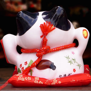 8 inch Ceramic Maneki Neko Candy Box Lucky Cat Money Box Piggy Bank Fortune Cat Storage Snack Jar acacuss