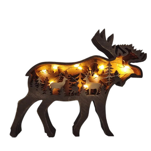 2023 New DIY Wood Elk Brown Bear Ornament Decoration Home Wooden Brown Bear Light Craft Ornament Decor Christmas Gift Crafts acacuss