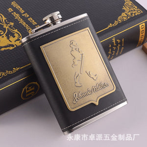 8oz Whisky Bottle Stainless Steel Alcohol Funnel Hip Flask Embroidered Golden Silk Textile Wrapping Gift Box Set acacuss