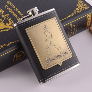 8oz Whisky Bottle Stainless Steel Alcohol Funnel Hip Flask Embroidered Golden Silk Textile Wrapping Gift Box Set acacuss