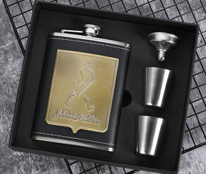 8oz Whisky Bottle Stainless Steel Alcohol Funnel Hip Flask Embroidered Golden Silk Textile Wrapping Gift Box Set acacuss