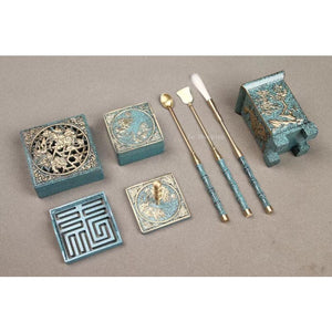 9 Pieces COPPER BURNING Blue Suit Family Bedroom Incense Burner/Seal/Sweep/Press/Scoop/Shovel Aromatherapy Tools and Supplies acacuss