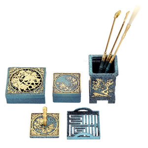 9 Pieces COPPER BURNING Blue Suit Family Bedroom Incense Burner/Seal/Sweep/Press/Scoop/Shovel Aromatherapy Tools and Supplies acacuss