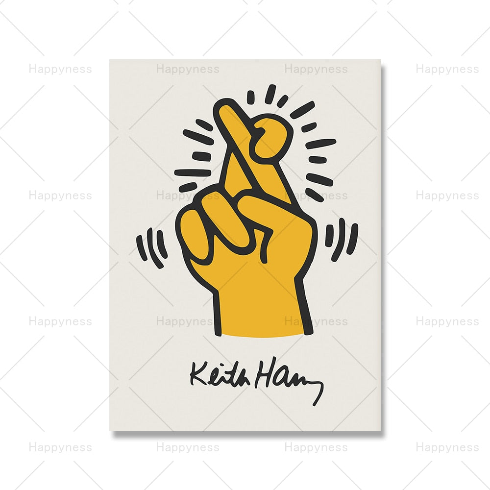 Keith druckt gelbe Farbe Pop-Art-Druck Poster Finger tanzende Blumen Leinwand Malerei abstrakte Wand Bild für Schlafzimmer Dekor