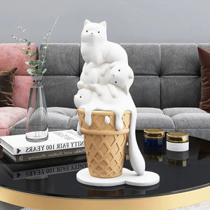 ARTLOVIN Ice Cream Cat Sculpture Resin Figurines For Bookcase Shelf Modern Home Room Decor Creative Animal Figures Best Gift New acacuss