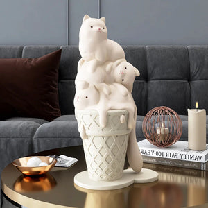 ARTLOVIN Ice Cream Cat Sculpture Resin Figurines For Bookcase Shelf Modern Home Room Decor Creative Animal Figures Best Gift New acacuss
