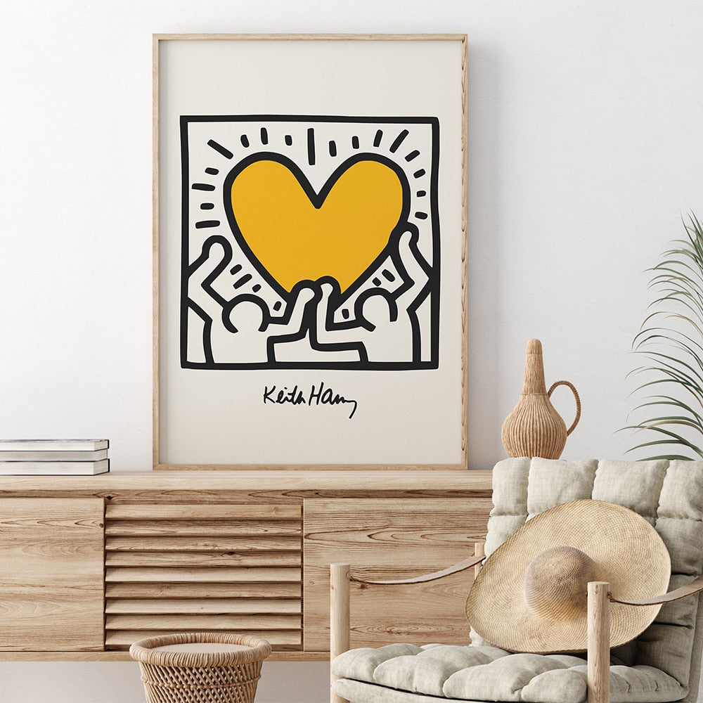 Keith druckt gelbe Farbe Pop-Art-Druck Poster Finger tanzende Blumen Leinwand Malerei abstrakte Wand Bild für Schlafzimmer Dekor