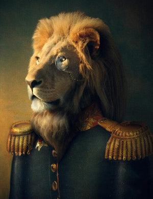 Abstract Lion in Military Uniform Canvas Paintings On the Wall Art Posters And Prints Funny Art Animals Picture Home Decoration acacuss