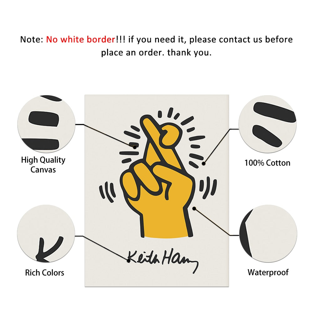 Keith druckt gelbe Farbe Pop-Art-Druck Poster Finger tanzende Blumen Leinwand Malerei abstrakte Wand Bild für Schlafzimmer Dekor