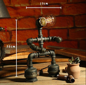 American SteamPunk Table Light Robot Table Lamp Vintage Loft Iron Pipe Desk Lamp Industrial Led Table Lamps Bedside Cafe Indoor Retro Decor acacuss