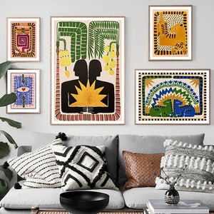 Ancient Egypt Colorful Abstract Boho Poster Tiger Leopard Figure Wall Art Prints Canvas Painting Decor Pictures For Living Room acacuss