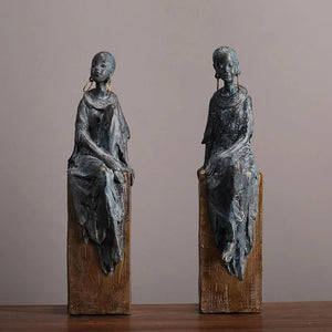 Antique African Figures Statues Resin Scandinavian Style Portrait Sculpture Female New Decoration Home Tribal Black Female Gife acacuss