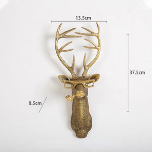 Antique Bronze Resin Animal Pendant Golden Deer Head Wall Storage Hook Up Background Wall Accessories Decorative Figurines acacuss