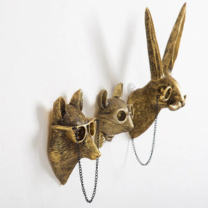Antique Bronze Resin Animal Pendant Golden Deer Head Wall Storage Hook Up Background Wall Accessories Decorative Figurines acacuss
