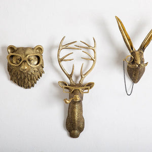 Antique Bronze Resin Animal Pendant Golden Deer Head Wall Storage Hook Up Background Wall Accessories Decorative Figurines acacuss