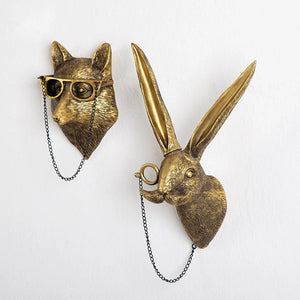 Antique Bronze Resin Animal Pendant Golden Deer Head Wall Storage Hook Up Background Wall Accessories Decorative Figurines acacuss